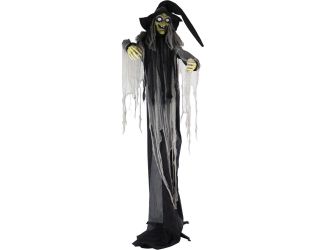 9.5-Ft. Animatronic Witch, Indoor or Covered Outdoor Halloween Decoration, Light-up White Eyes, Pose