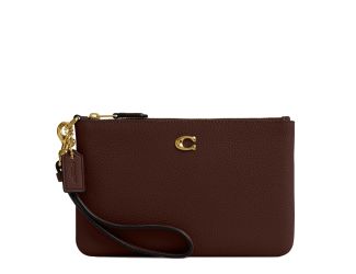 Polished Pebble Leather Small Wristlet - Maple/Brass