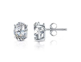 Bright White Pinnacle Oval Lab Grown Diamond Stud in 14K White Gold 2.90ct,Color-GH,Clarity-VVS