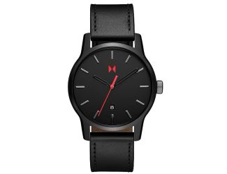 Mens Classic II Jet Black Leather Strap Watch Black Dial