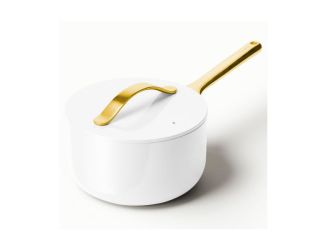 3qt Iconics Nonstick Ceramic Saucepan White/Gold