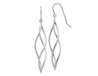 14k White Gold Polished Long Twisted Dangle Earrings