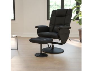 Black LeatherSoft Massaging Adjustable Recliner w/Ottoman w/Side Pocket