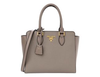Prada Saffiano and Soft Calfskin Double Zipper Argilla Gray Tote Shoulder Bag