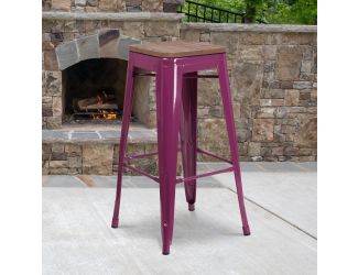 30" High Backless Purple Barstool with Square Wood Seat - Patio Chair