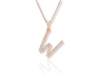 PARIKHS Diamond Initial Pendant Alphabet 'W' in 10K Rose Gold 0.10 ct , IJK color - I3 clarity