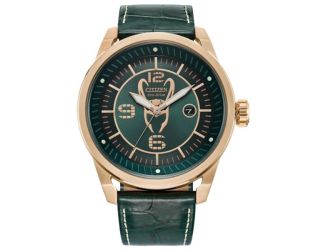 Men's Loki Eco-Drive Green Leather Strap Watch Green Dial Green Dial