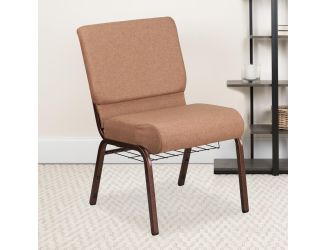 21"W Church Chair in Caramel Fabric with Cup Book Rack - Copper Vein Frame