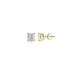 Bright White Pinnacle Princess cut Lab Grown Diamond Stud in 14K Yellow Gold 0.20ct, GH, VVS