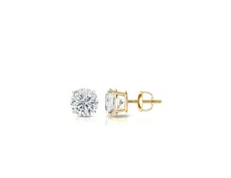 Bright White Round Lab Grown Diamond Screwback Stud in 14K Yellow Gold 0.30ct, Color-FG, Clarity-VVS