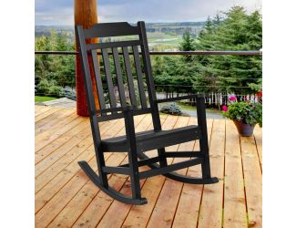 Outdoor Patio All-Weather Poly Resin Wood Rocking Chair in Black