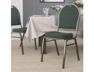 Dome Back Stacking Banquet Chair in Green Patterned Fabric - Gold Vein Frame
