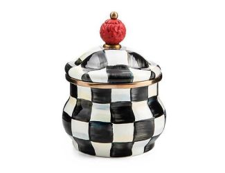 emerald check lidded sugar bowl