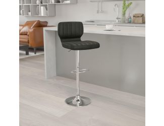 Black Vinyl Adjustable Height Barstool w/ Vertical Stitch Back & Chrome Base