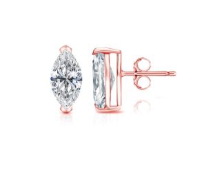Bright White Pristine Marquise Lab Grown Diamond Stud in 14K Rose Gold 1.50ct, Color-GH,Clarity-VS