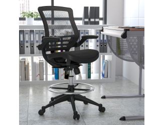 Black Mid-Back Transparent Mesh Drafting Chair with Black Frame and Flip-Up Arms