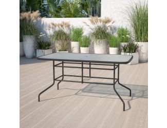 31.5" x 55" Rectangular Tempered Glass Metal Table with Umbrella Hole