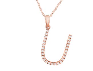 PARIKHS Diamond Initial Pendant Alphabet 'U' in 10K Rose Gold 0.10 ct , IJK color - I3 clarity