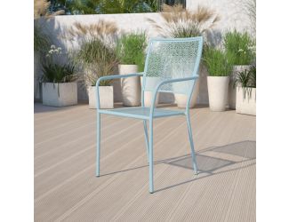 Sky Blue Indoor-Outdoor Steel Patio Arm Chair with Square Black - Bistro Chair