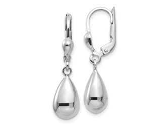 14k White Gold Polished Dangle Leverback Earrings