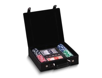 Black Leatherette Case 100 Clay Chips/2 Card Decks/5 Dice Poker Set