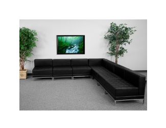 7 Piece Black LeatherSoft Modular Sectional Configuration - Stainless Steel Legs