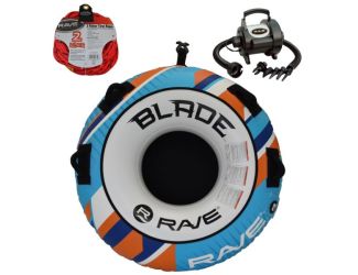 RAVE Sports - Blade Towable, 1-Section 2-Rider Tow Rope, & HS Inflator/Deflator - Blue/Orange