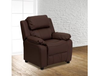 Deluxe Padded Contemporary Brown LeatherSoft Kids Recliner with Storage Arms