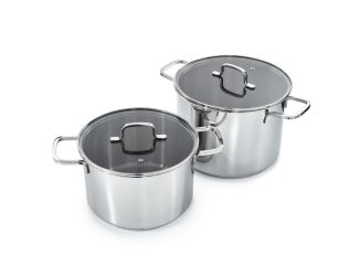 Helix 4Pc Recycled Stainless Steel Stockpot Set, Glass Lids