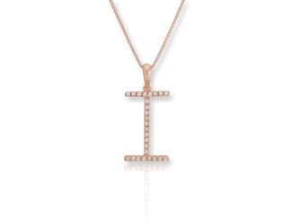 PARIKHS Diamond Initial 'I' Pendant Necklace in 18k Rose Gold over Sterling Silver 0.10ct IJK-I2