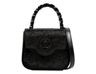 Versace La Medusa Crystal Mini Top Handle Tote Crossbody Black Silk