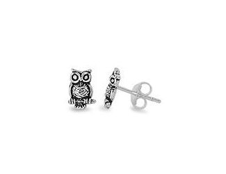 Oxidized Sterling Silver Owl Post Earrings