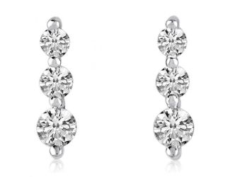 14K White Gold .25 cwt. Graduated 3 Diamond Post Earrings