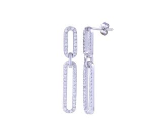 PARIKHS Rhodium Plated Dangling CZ Paperclip Earring in 925 Sterling Silver
