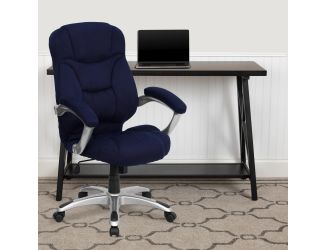 High Back Navy Blue Microfiber Executive Swivel Ergonomic Office Chair with Arms