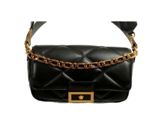 Versace La Medusa Quilted Black Calfskin Leather Crossbody Bag Gold Chain