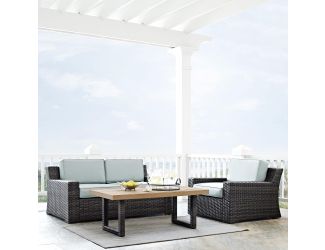Beaufort 3 Pc Outdoor Wicker Seating Set With Mist Cushion - Loveseat, Chair , Coffee Table