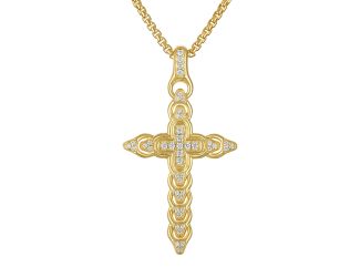 Bulova Link Cross 42-29mm in 14K Gold-plated Sterling Silver/White Diamonds Pendant, 24"-26"