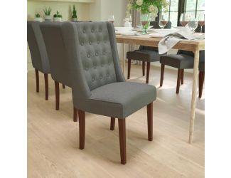 Gray Fabric Upholstered Button Tufted Parsons Chair with Side Panel Detail