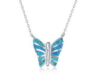 Blue opal butterfly necklace