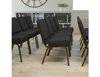 21"W Stacking Church Chair in Black Dot Patterned Fabric - Gold Vein Frame