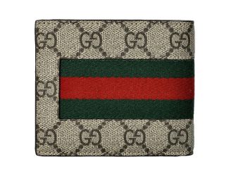Gucci GG Supreme Canvas Leather Webstripe Bifold Wallet