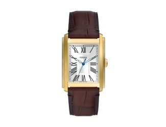 Men's Caraway Gold & Brown Leather Strap Watch Silver Dial