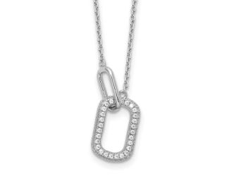 Sterling Silver Cheryl M Rhodium-plated CZ Oval Links Necklace