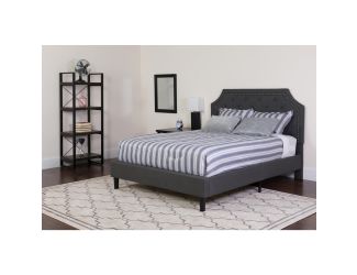Full Size Arched Tufted Dark Gray Fabric Platform Bed with Memory Foam Mattress