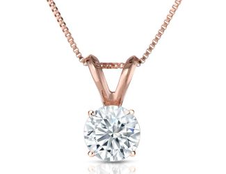 Certified PARIKHS Round Premium Diamond Pendant 14K Rose Gold 0.90ct IJ Color, SI2 Clarity
