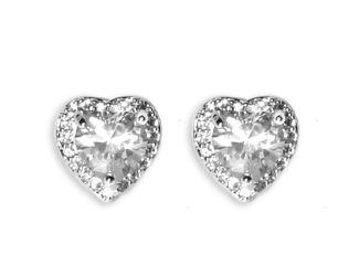 CZ Solitaire Heart Post Earrings