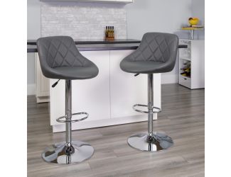 Contemporary Gray Vinyl Bucket Seat Adjustable Height Barstool with Chrome Base