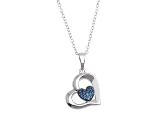 PARIKHS Rhodium Plated Heart Pendant Necklace with Blue CZ in 925 Sterling Silver