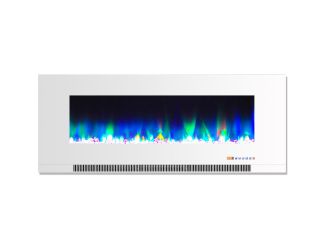 50-In. Wall-Mount Electric Fireplace in White with Multi-Color Flames and Crystal Rock Display